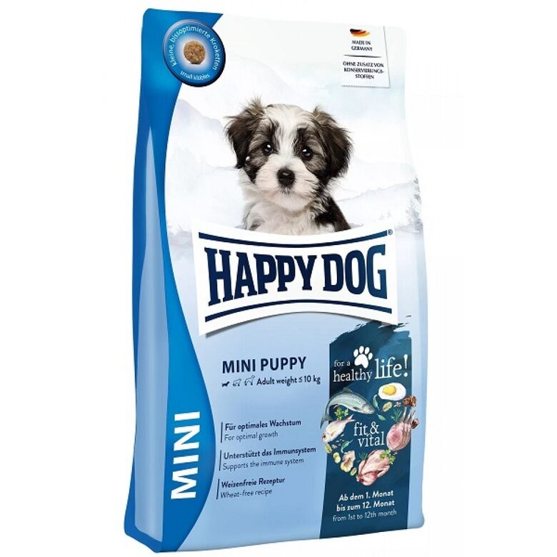 Happy Dog fit & vital Mini Puppy 4 kg - sausā barība mazo šķirņu kucēniem ar mājputnu, jēru, zivīm, lasi