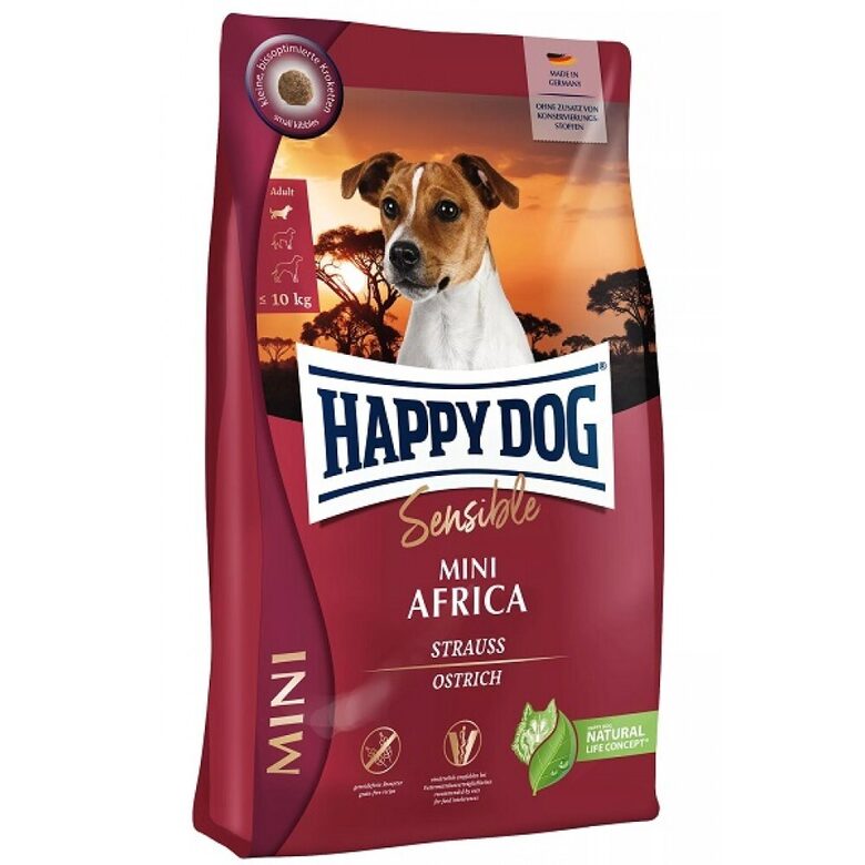 Happy Dog Sensible Mini Africa 300 g - sausā barība mazo šķirņu suņiem ar strausa gaļu