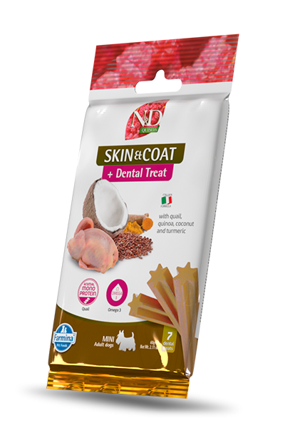 N&D DOG TREAT DENTAL QUINOA QUAIL SKIN&COAT Mini 60g