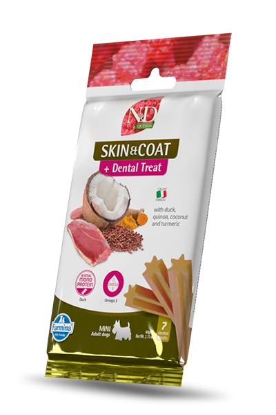 N&D DOG TREAT DENTAL QUINOA DUCK SKIN&COAT Mini 60g