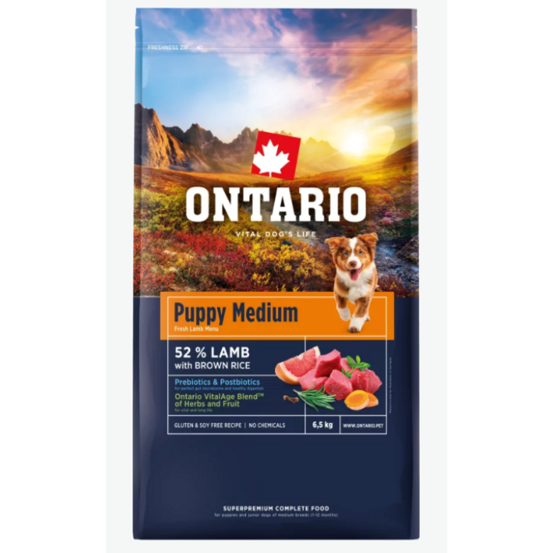 Ontario Puppy Medium, Lamb and Brown Rice, 6,5 kg