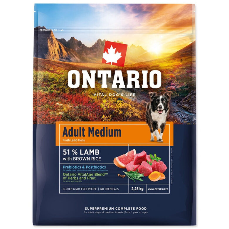 Ontario Adult Medium Lamb and Brown Rice, 2.25 kg
