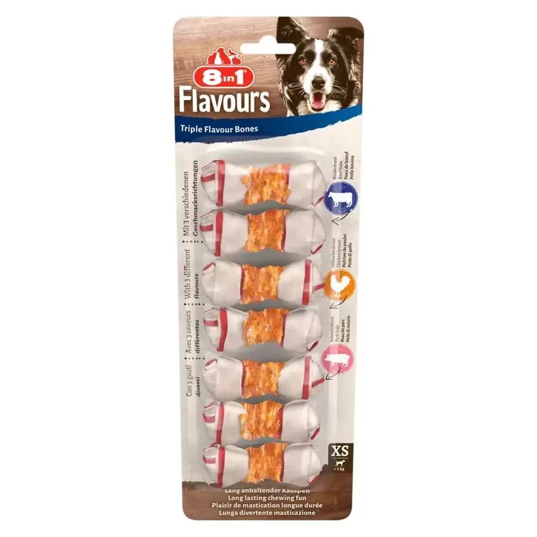 8in1 kārums suņiem - kauls košļāšanai ar vistas fileju "Triple Flavour" XS 98 g N7