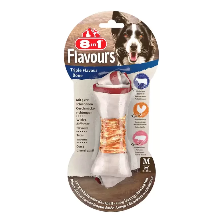 8in1 kārums suņiem - kauls košļāšanai ar vistas fileju "Triple Flavour" M 65 g N1
