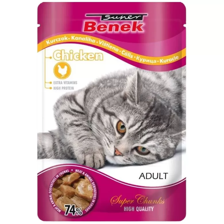 Super Benek Pouch kaķiem ar vistas gaļu, gabaliņi mērcē 100 g