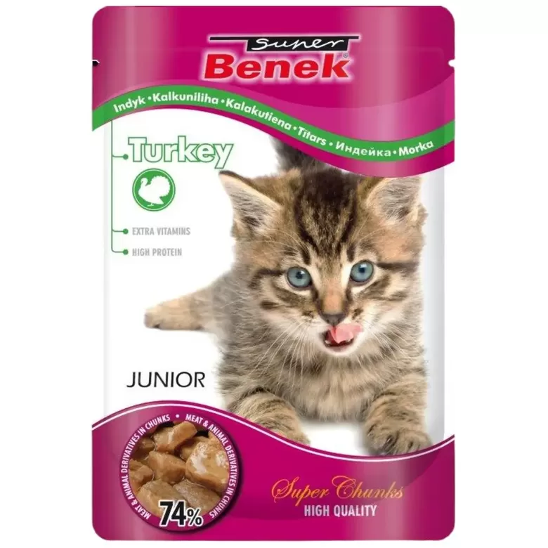 Super Benek Pouch kaķēniem ar tītara gaļu, gabaliņi mērcē 100 g