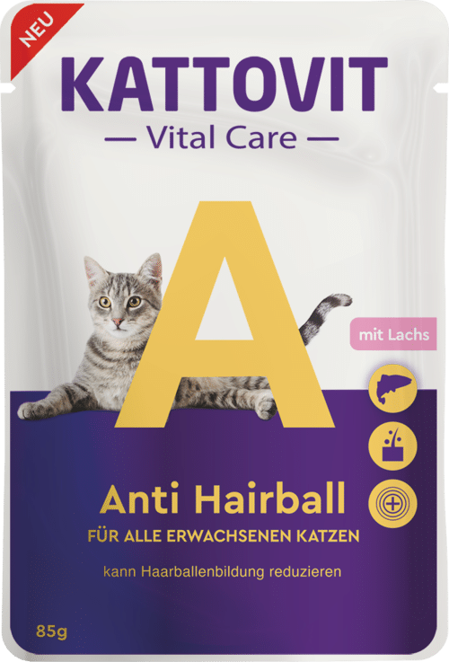 KATTOVIT Vital Care Anti Hairball — влажный корм для кошек с лососем, 85 г