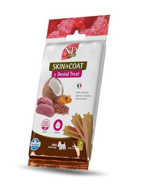 N&D DOG TREAT DENTAL QUINOA VENISON SKIN&COAT Mini 60g
