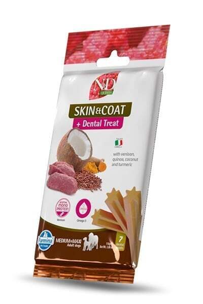 N&D DOG TREAT DENTAL QUINOA VENISON SKIN&COAT Medium/Large 100g
