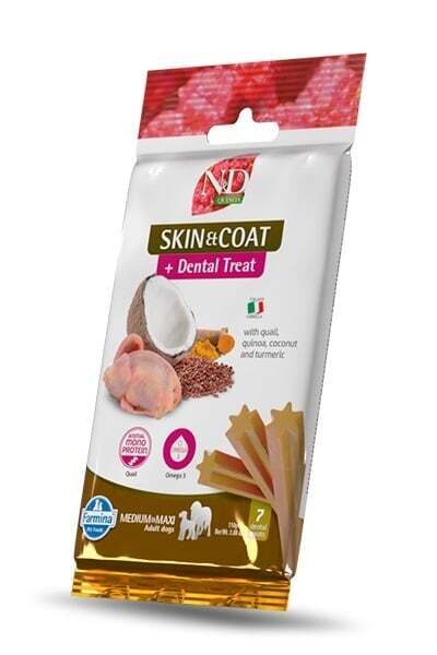 N&D DOG TREAT DENTAL QUINOA QUAIL SKIN&COAT Medium/Large 100g