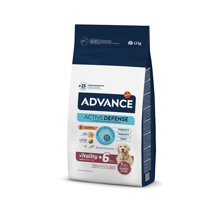 ADVANCE DOG VITALITY SENIOR MAXI 12KG - Lielo šķirņu suņiem (svars virs 30 kg) vecumā virs 6 gadiem. Ar vistu un rīsiem