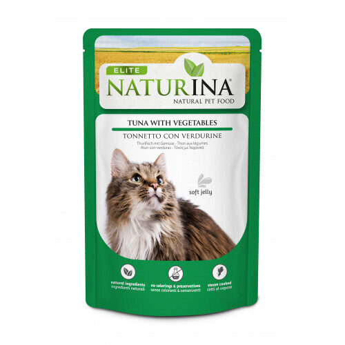 NATURINA ELITE - konservi kaķiem (pauči) tuncis ar dārzeņiem želejā 70 g