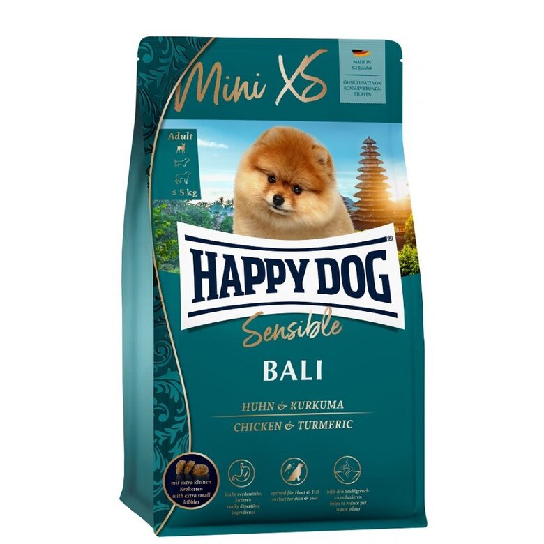 Happy Dog Sensible Mini XS Bali 1,3 kg - sausā barība mazo šķirņu suņiem ar vistas gaļu & kurkumu