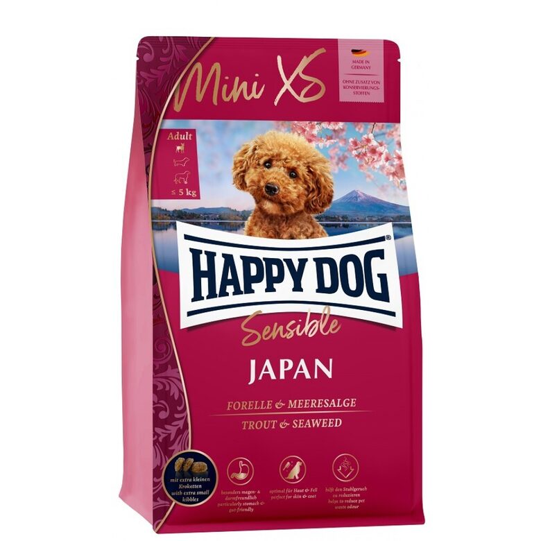 Happy Dog Sensible Mini XS Japan 1,3 kg - sausā barība mazo šķirņu suņiem ar foreli, vistu, jūras aļģēm