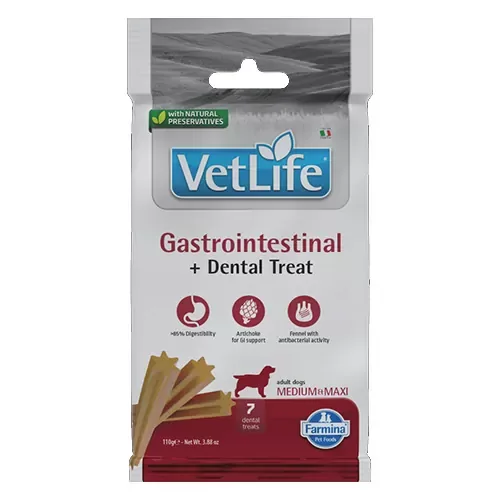 VET LIFE DOG TREAT DENTAL GASTROINTESTINAL Medium/Large 100g
