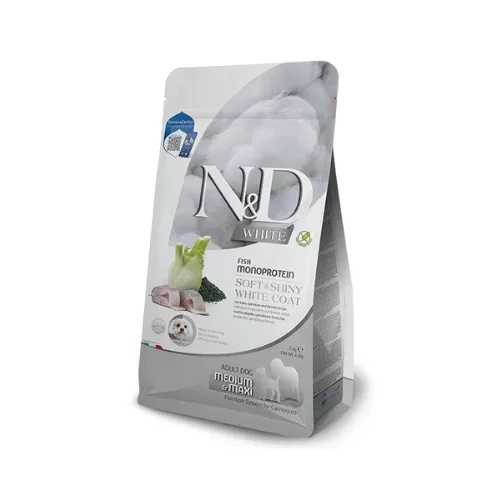 N&D DOG WHITE COAT SPIRULINA SEA BASS FENNEL MEDIUM MAXI 2 KG