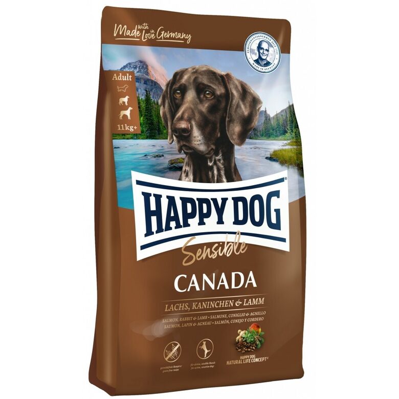 Happy Dog Sensible Canada 4 kg - sausā barība suņiem ar lasi, trusi, jēru