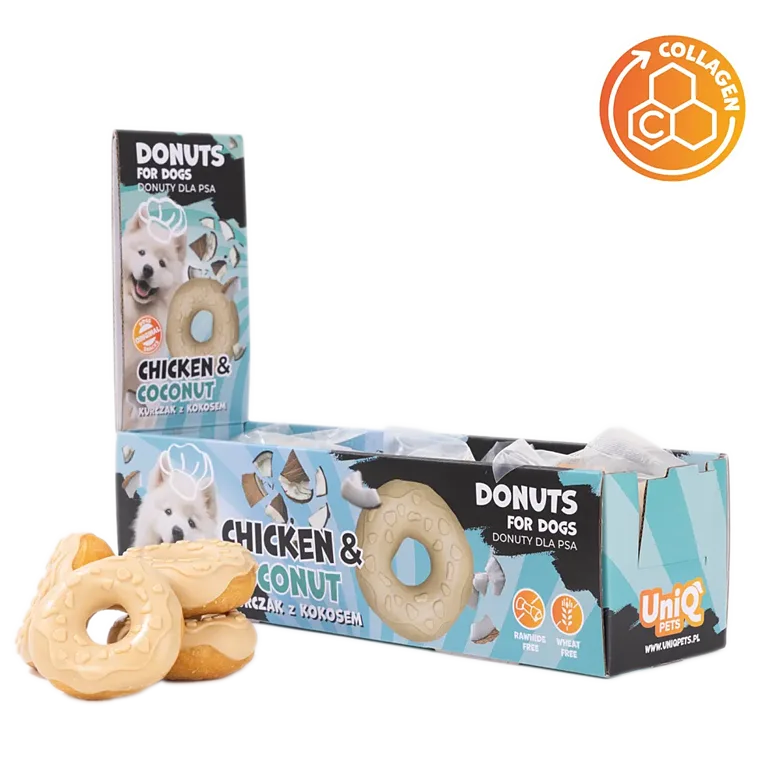 UNIQ PETS - Collagen donut chicken & coconut 7cm – maius koertele kana kookose ja kollageeniga 50 g × 10 tk.