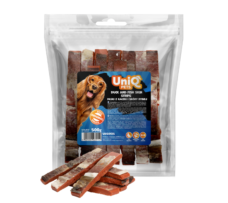 UniQ Pets – Duck and Fish Skin Strips - Pīles un zivs ādas strēmelītes, 500 g