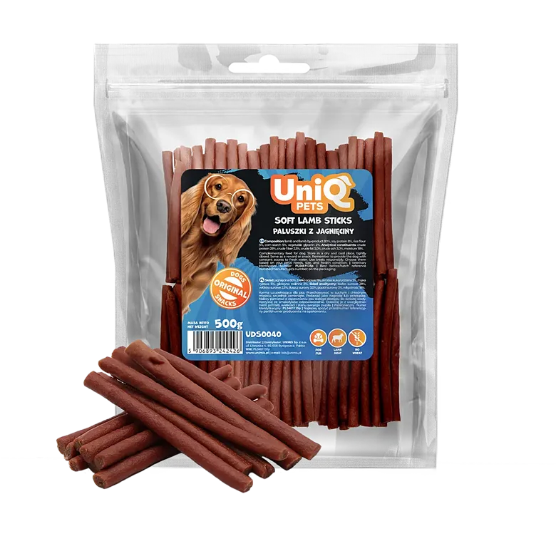 UniQ Pets – Soft Lamb Sticks - Jēra gaļas pirkstiņi, 500 g