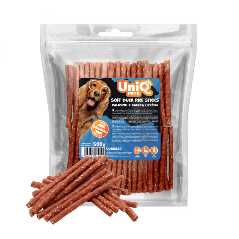 UniQ Pets – Soft Duck Rice Sticks - pirkstiņi ar pīli un rīsiem, 500 g