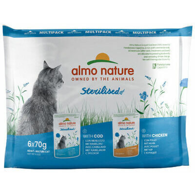 Almo Nature HOLISTIC STERILISED ar mencu un ar vistu, 6x70g