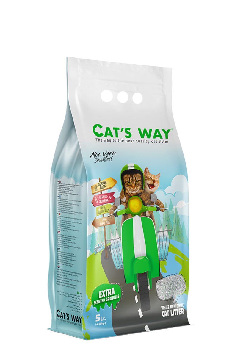 Cats Way White Cat Litter, Aloe Vera (Alojas aromāts) 8.5kg/10l bentonīta kaķu pakaiši 