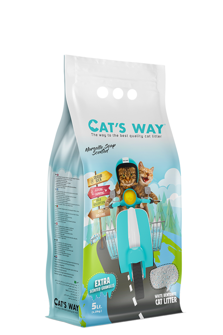Cats Way White Cat Litter, Marseille Soap (Ziepju aromāts) 8.5kg/10l bentonīta kaķu pakaiši 