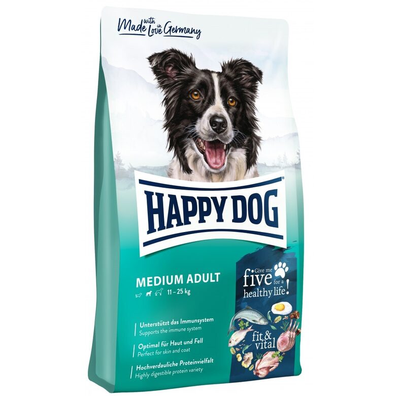 Happy Dog fit & vital - Medium Adult 12 kg - sausā barība vidējo šķirņu suņiem ar mājputnu, jēru, zivīm, lasi