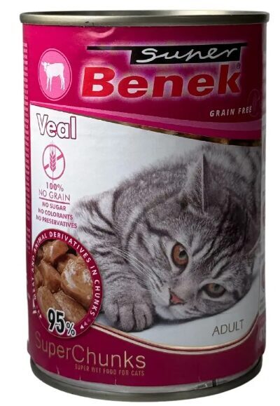 Super Benek konservi kaķiem gabaliņi ar teļa gaļu mērcē 415 g