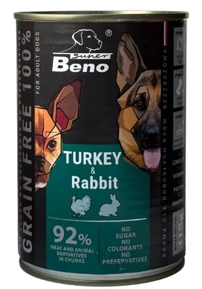 Super Beno konservi suņiem gabaliņi ar tītara un truša gaļu mērcē 415 g