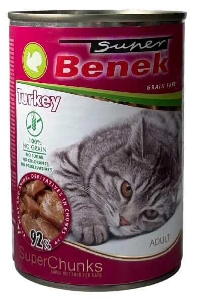 Super Benek konservi kaķiem gabaliņi ar tītara gaļu mērcē 415 g
