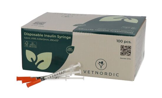 ŠĻIRCE VIENR AR ADATU INSULĪNA 0.5ML 29G N100 VETNORDIC /21134