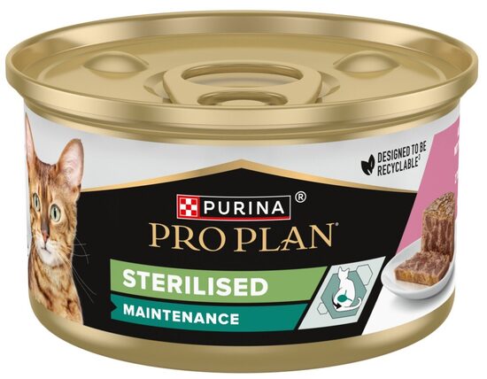 PRO PLAN STERIL konservs kaķiem  bundža (tuncis, lasis) 85g 