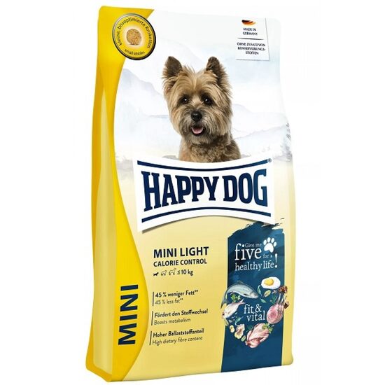 Happy Dog fit & vital Mini Light 4 kg - sausā barība mazo šķirņu suņiem ar lieko svaru - mājputns, jērs, zivis, lasis