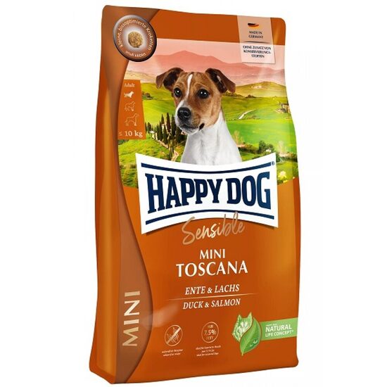 Happy Dog Sensible Mini Toscana 800 g - sausā barība mazo šķirņu suņiem ar lasi & pīli