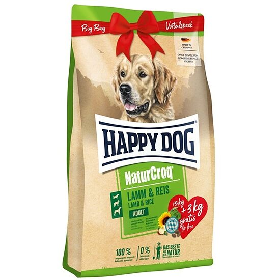 Happy Dog NaturCroq Lamm & Reis – sausas šunų ėdalas su ėriena ir ryžiais (15+3 kg DOVANŲ)