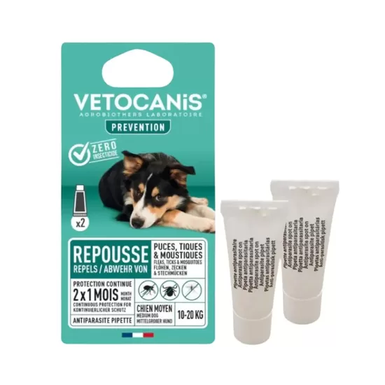 Vetocanis dabīgi pretinsektu repelenti pilieni suņiem (10-20kg) 2x3ml