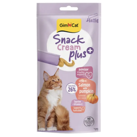 GimCat SNACK CREAM + SALMON & PUMPKIN (SENIOR) 6x15g