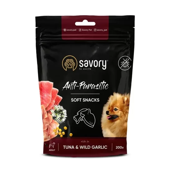 Savory kārumi suņiem Anti-parasitic ar tunci un savvaļas ķiploku, 200 g
