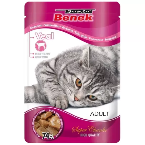 Super Benek Pouch kaķiem ar teļa gaļu, gabaliņi mērcē 100 g