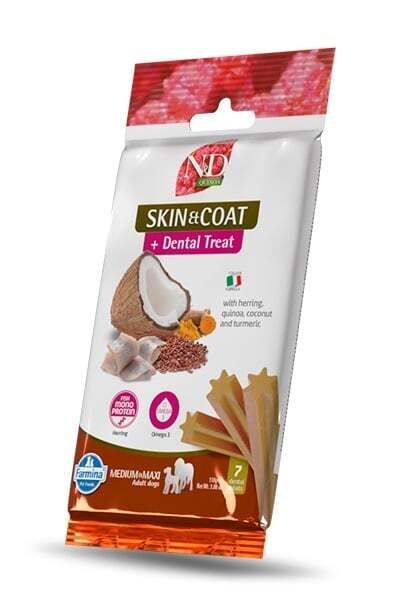 N&D DOG TREAT DENTAL QUINOA HERRING SKIN&COAT Medium/Large 100g
