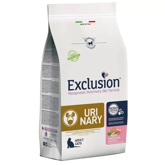 EXCLUSION Urinary barība kaķiem ar cūkgaļu, zirņiem un rīsiem 1.5 kg