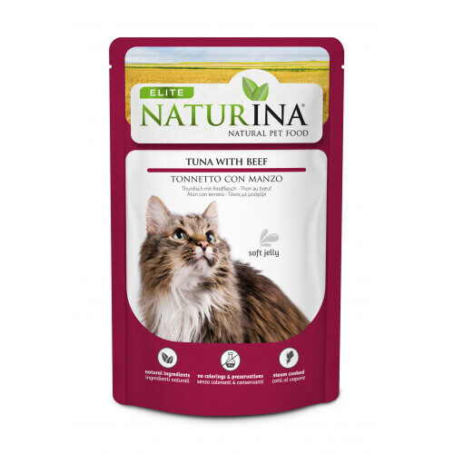 NATURINA ELITE - konservi kaķiem (pauči) tuncis ar liellopu gaļu želejā 70 g