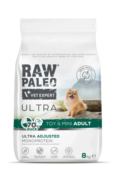 RAW PALEO ULTRA poolniiske pardisööt täiskasvanud toy- ja minitõugu koertele, 8 kg