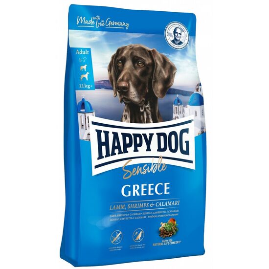 Happy Dog Sensible Greece 1 kg - sausā barība suņiem ar jēru, garnelēm, kalmāriem