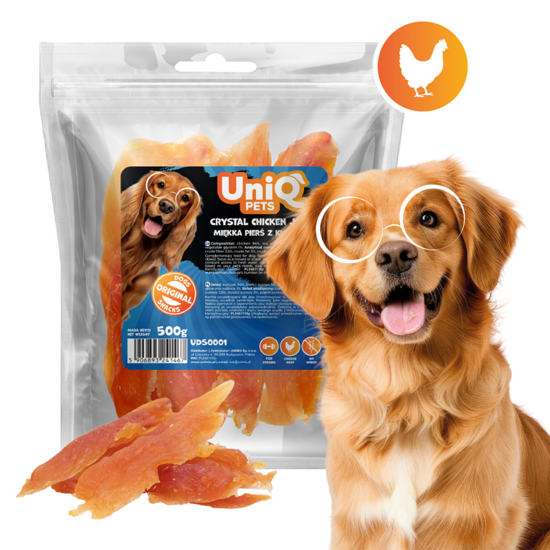 UniQ Pets – Crystal Chicken Jerky - mīksta vistas krūtiņa – kārums suņiem, 500 g