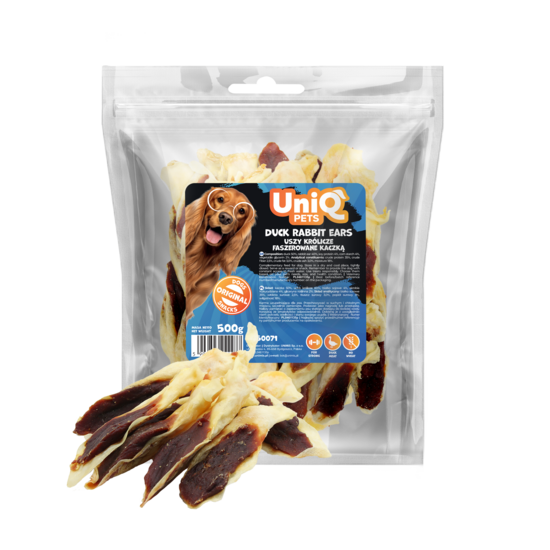 UniQ Pets – Duck Rabbit Ears - Trušu ausis, pildītas ar pīli, 500 g