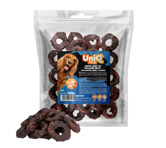 UniQ Pets – Zirga gaļa uz kolagēna gredzeniem, 5 cm, 500 g