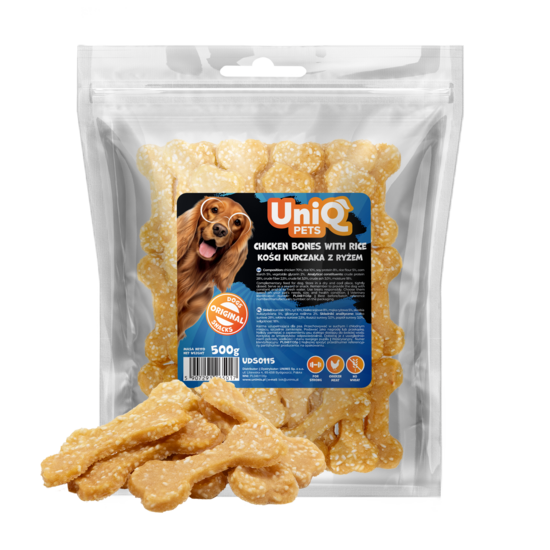 UniQ Pets – Vistas gaļas kauliņi ar rīsiem, 500 g